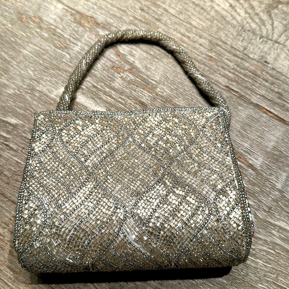 Vintage silver sequin evening bag by Cache